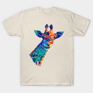 Funny Giraffe with Sunglasses in Bright Rainbow Colors T-Shirt